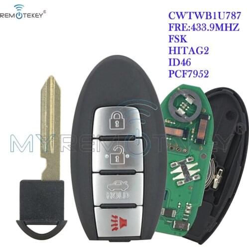 Remtekey smart car key for Nissan Sentra 2013 2014 2015 4 button 433mhz ID46 chip CWTWB1U787 remote car key