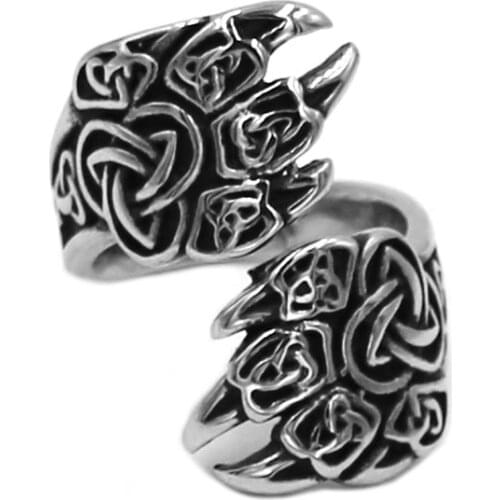 Vikings Norse Amulet Ring Stainless Steel Jewelry Celtic Knot Charms Claw Bear Paw Motor Biker Mens Ring Wholesale 784B