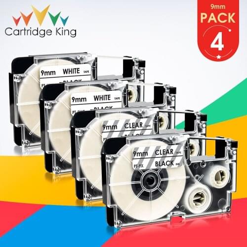 XR-9X XR-9WE 4PK Labels Tapes Compatible for Casio XR9X XR9WE Black on White Clear Printer for KL-60 KL-120 KL-7400 KL-8100 9mm