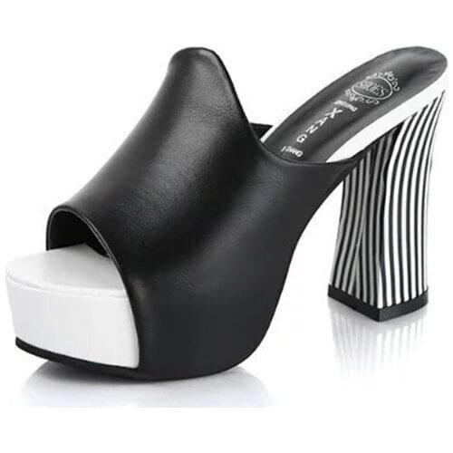 2020 Summer Women Elegant Slip-On High Heel Sandals Peep Toe Platform Shoes Zebra Chunky Heel Shoes Lady Square Heel Shoes