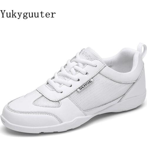 Dance Shoes Woman Ladies Modern Soft Outsole Leather Jazz Sneakers Aerobics Breathable Lightweight Female Dancing Fitness Sport