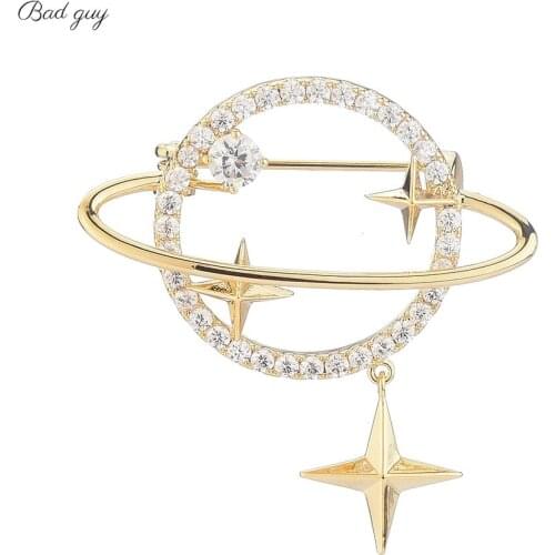 Bad Guy Gold Star Ring Zircon Brooch Pin for Womens Brooch Jewelry Clothes Scarf Buckle Garment Accessories Fine Jewelry Gifts