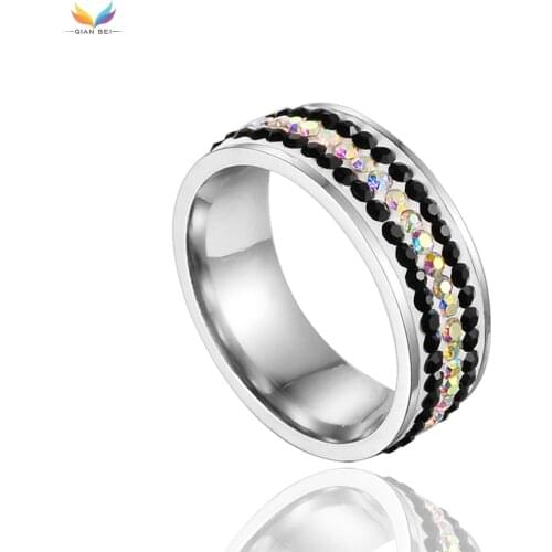 1 PC 2016 Unisex Women Men 3 Row AB Crytral Zircon Jewelry Silver Plated Stainless Steel Wedding Band women Engagement Ring