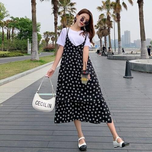 18418# T Shirt + Dress Maternity Clothes Loose Stylish Short Sleeves Polka Dot Dress Pregnant Women Pregnancy Clothes Sets