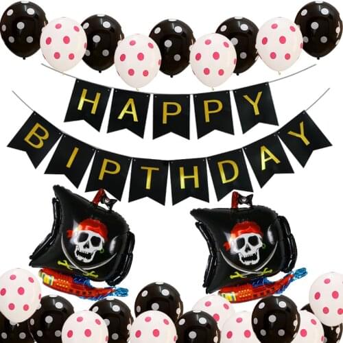 26pcs Pirate Ship Foil Balloons Skull Helium Latex Ballons Birthday Banner Party Decoration Baby Shower Halloween Kids Globos