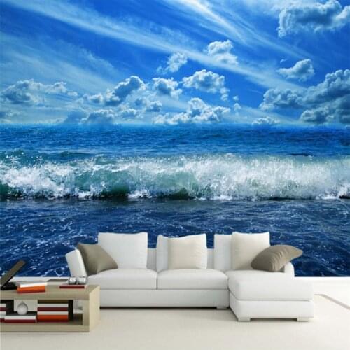 Papel De Parede 3D Wall Mural Wallpaper Custom Blue Sky Sea Wave Nature Scenery Photo 3D Panel Wall Living Room Bedroom Frescoes