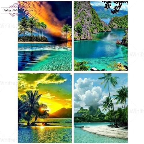 5D DIY Diamond Painting Beach Seascape Scenery Cross Stitch Diamond Mosaic Embroidery Art Picture Home Decoration Handmade Mural