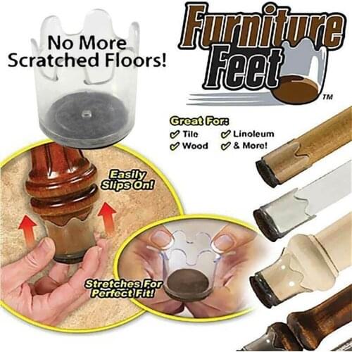 8x Furniture Feet Flexible Floor Protector Large Fits Legs 1 3/8 - 1 5/8" Clear
