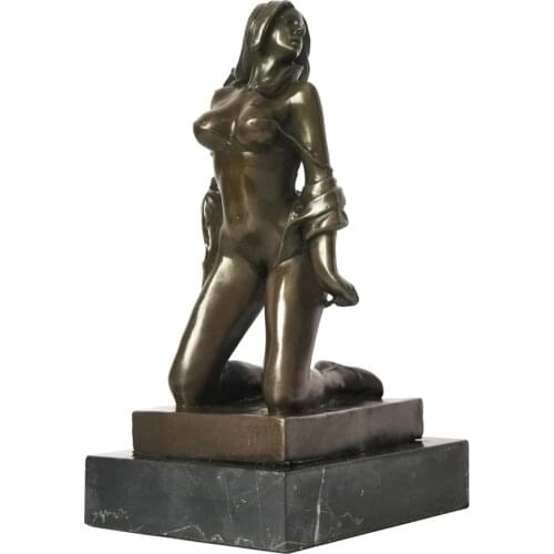 Western Sculpture Bundled Nude Woman Bronze Statue Sexy Naked Female Erotic Art Decor Gifts