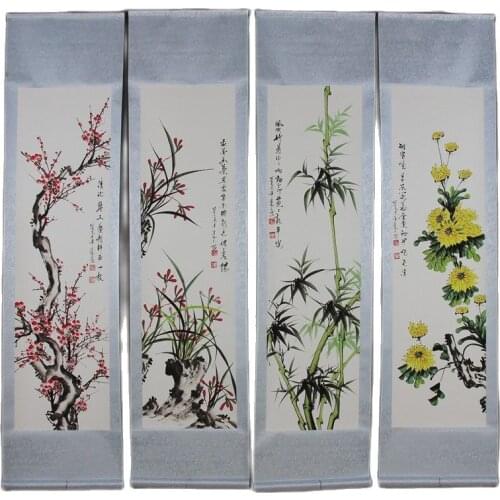Four finished pieces of mounted banners of Chinese painting celebrities can be directly linked to the ink painting Mei Lan Zhu J