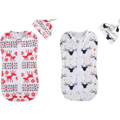0-6M Infant Newborn Baby Girl Boy Christmas Romper Sleevless Sleepwear Clothing Deer Printed Hat Red White Colots 2Styles