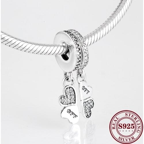 DoDoFly 2020 Fashion Friendship 2 Pendants Charm Bff 925 Sterling Silver Beads Fit Original Bracelet Jewelry DIY Making