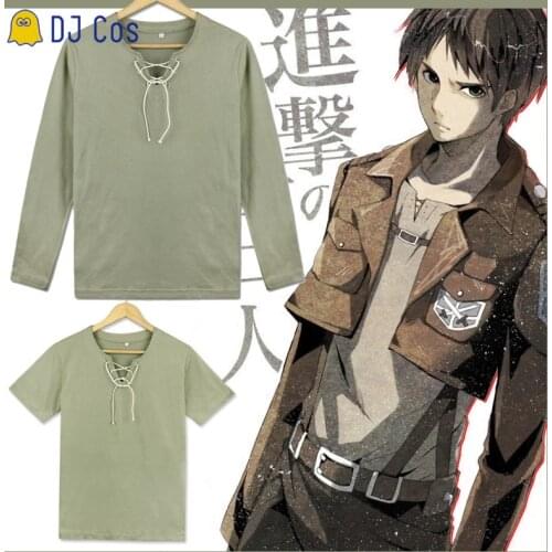 Anime Attack on Titan Eren Jaeger Cosplay T-shirt Costume Scouting Legion Green Long / Short Sleeve Top Outfit Men Women