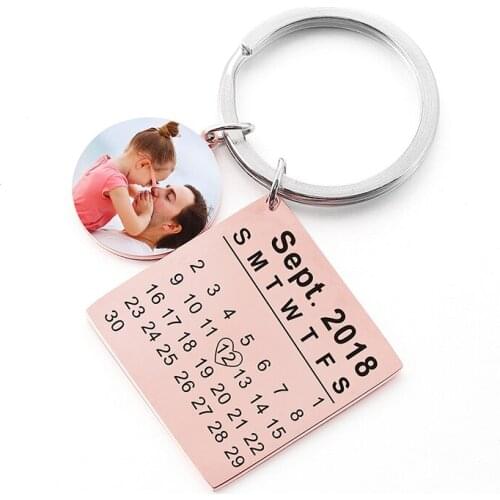 Customized Round Baby Photo Keychain Personalized Custom Name Calendar Birth Date Tag Circle Keyring Women Charm Jewelry Gift
