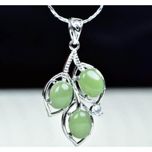 NATURAL JASPER GREEN JADE PENDANT HOLLOW HANDCARVE PENDANTS WITH 925 STERLING SILVER NECKLACE JADEITE JADE JEWELRY JADE NECKLACE