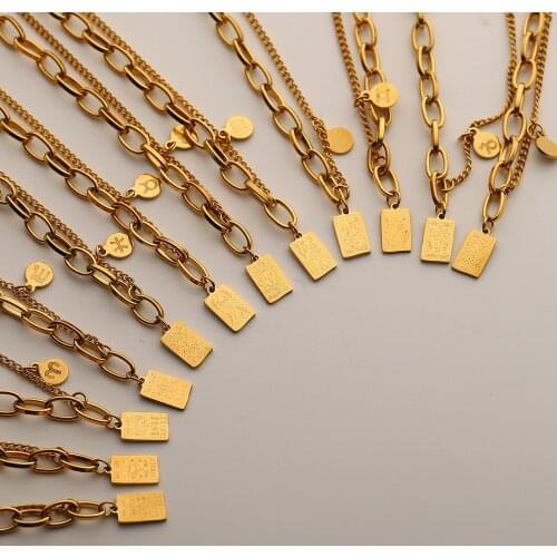 Multipurpose 12 Zodiac Stainless Steel 18K Gold Plated New Collection Paper Clip Chain Asymmetric Bracelets Anklets For Women