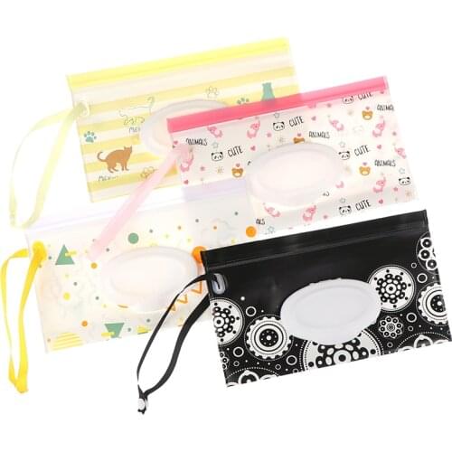 Fashion Wipes Carrying Case Clutch and Clean Wet Wipes Bag for Stroller Cosmetic Pouch with Easy-Carry Snap-Strap 4 Models