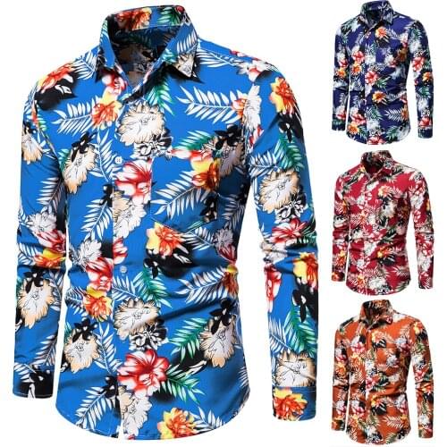 Mens Shirt Floral Printed Casual 2021 Stylish New style Long Sleeved Shirt Slim Fit Male Social Shirt For Men