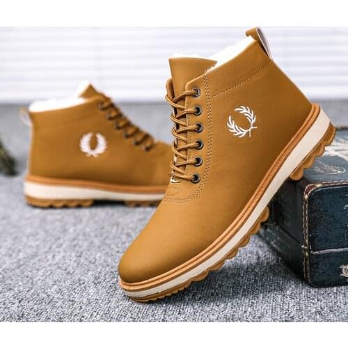 Black Warm Winter Men Boots Pu Leather Ankle Boots Short Plush Soft Male Casual Shoes Lace Up Work Sneakers Plus Size Boots