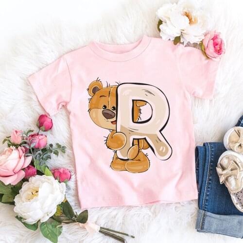 New summer style pink childrens clothing tshirt bear and letter graphic girls t-shirt summer Hip hop toddler baby tshirt tops