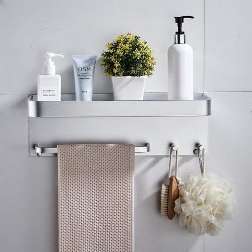 No Drilling Bathroom Storage Bathroom Shelf Wall Mounted Toilet Storage Shelf Multifunctional Storage Rack with Towel Bar & hook