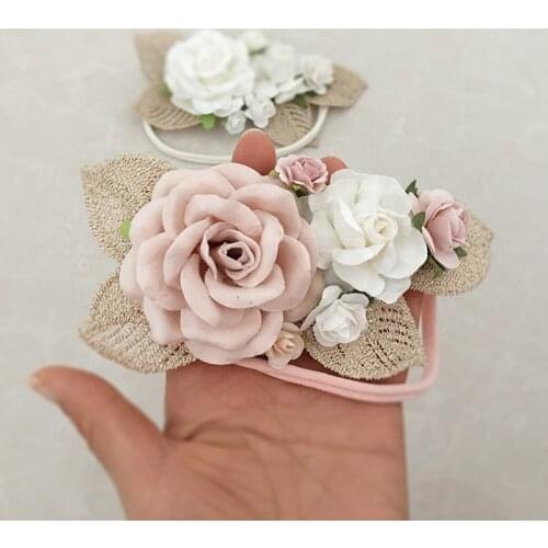 Free Shipping Blush Pink White Flower Girl Headband