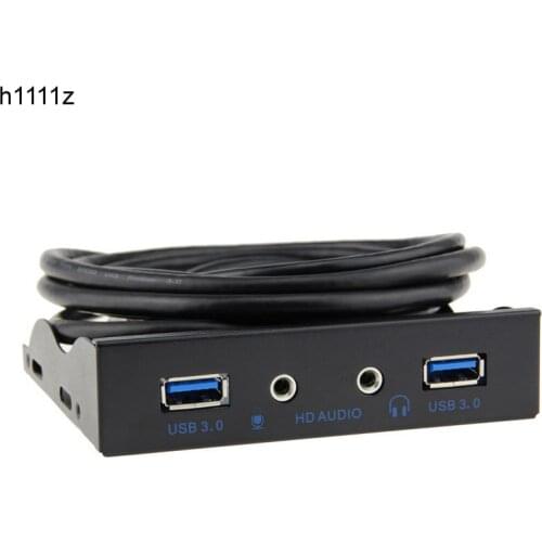 3.5" Floppy Bay 19Pin to USB 3.0 Hub HD Audio Earphone Mic Connector 2Port USB3.0 PC Front Panel Bracket with Cable for Computer