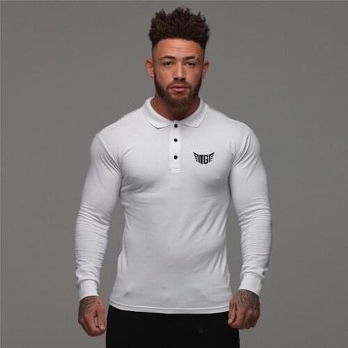 Muscleguys Mens Polo Shirt New Autumn Long Sleeve Turn-over Collar Slim Fit Tops Casual Breathable Solid Color Business Shirt