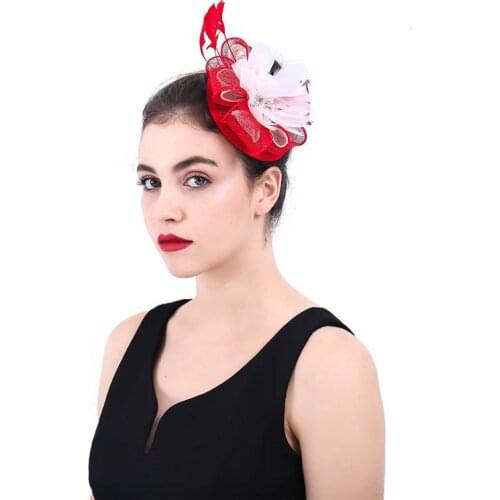 Handmade Bridal Wedding Small Hats Noble Ladies Banquet Party Flax Mesh Feather Hair Accessories Handmade Vintage Fashion