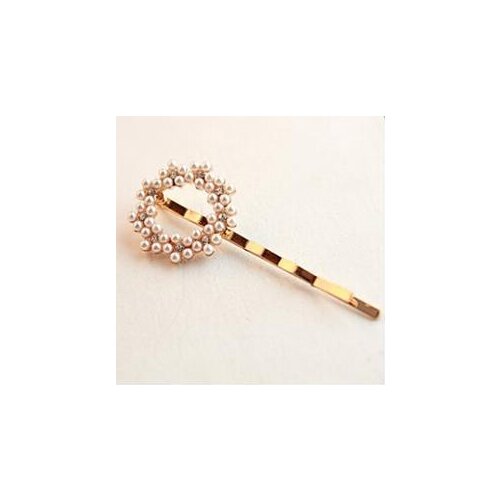 TS079 2018 hot sale Korean jewelry imitation pearl Crystal alloy geometry round trim hair clip Jewelry Wholesale