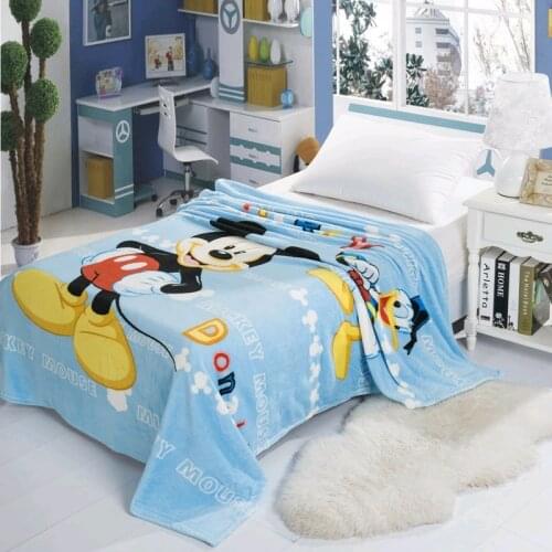 Disney Cartoon Blue Pink Comfortable Soft Blanket Cute Cartoon Mickey Minnie Pattern Flannel Blanket Adult Children Sofa Bedding