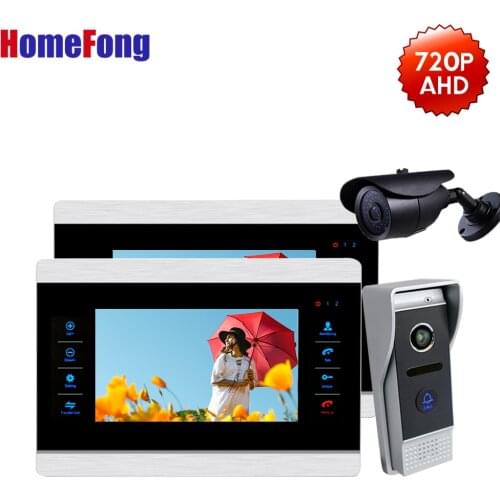 Homefong AHD 720P Video DoorPhone Doorbell Two Monitors IR Night Vision Outdoor Call Panel 1 CCTV Security Camera Motion Record