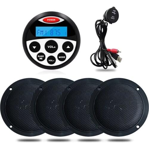 Waterproof Boat Radio Marine Audio Stereo Bluetooth Receiver FM AM Car MP3 Player+4 inch Marine Speakers+Boat USB Audio Cable