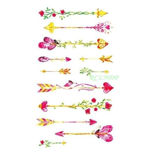 Waterproof Temporary Tattoo arrow with flowers red heart tatto stickers flash tatoo fake tattoos for girls women