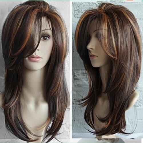 High Heat Resistant Hair Ombre Gardient Synthetic Fake Hair For Women Side Part Long Wigs Female
