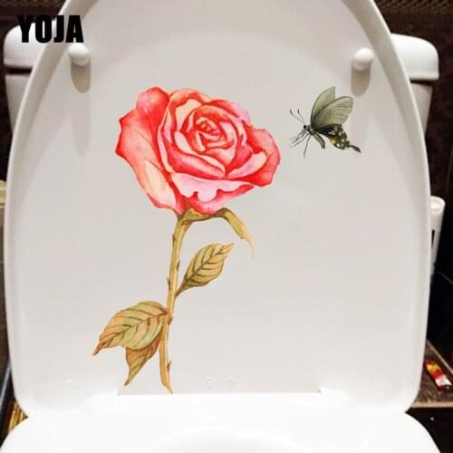 YOJA 19.2X22CM Rose Branch Butterfly Classical Art Bedroom Wall Sticker Decal Fashion Toilet WC Decor T1-1366