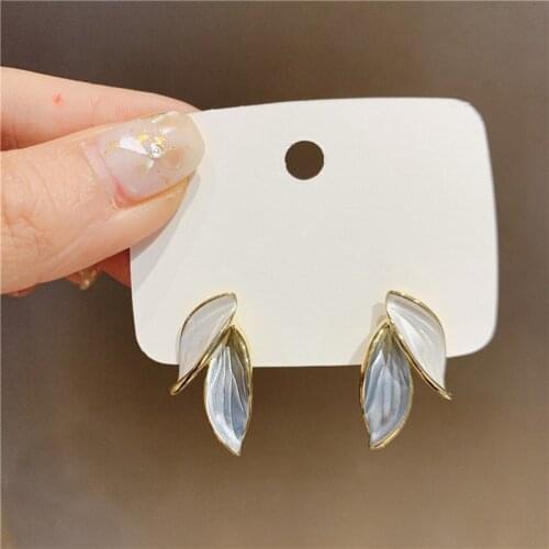 MENGJIQIAO Wholesale Fashion Cute Metal Leaves Stud Earrings For Women Girls Simple Summer Jewelry Gifts