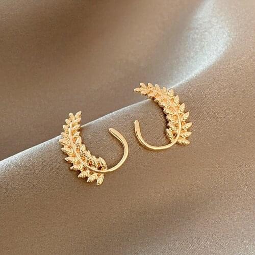 Womens Earrings 2021 Trend Leaf Ear Stud Fashion Accessories Gold Color Woman Piercing Earring Luxury Fine Women Jewelry