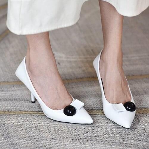 2020 Autumn New Fashion Woman Pumps Pointed Toe High Heels Dress Shoes Ball Thin Heel Office Lady Shoe White zapatos mujer 8742G