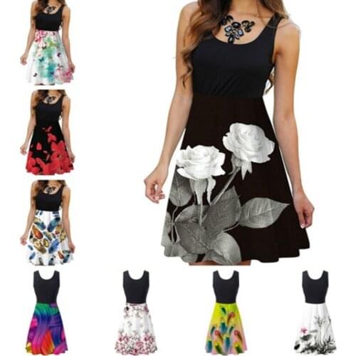 Dress платье 2021 Women Summer Dresses Vestidos De Mujer Casual O-Neck Tank Flower Print Knee-Length A-Line Sleeveless Dropship