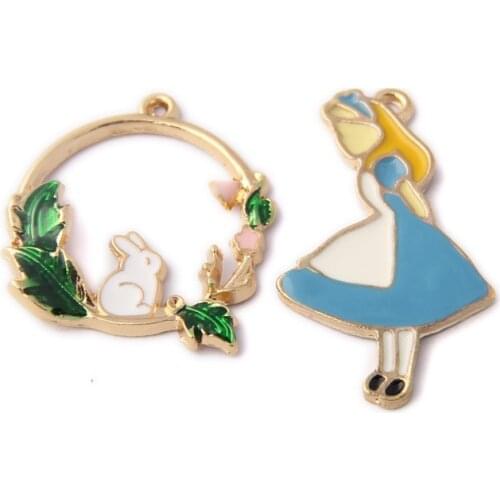 10pcs Enamel Girl Wreath Rabbit Charm for Jewelry Making and Crafting Earring Pendant Bracelet Necklace Charm Accessories