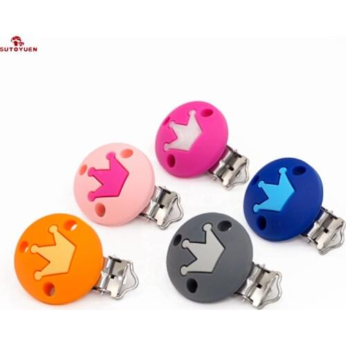 Sutoyuen 10pcs New BPA Free Crown Round Silicone Baby Pacifier Clips Dummy Teether Holder DIY Nursing Toy Clasps Accessories