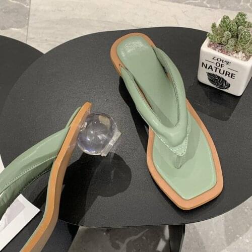 2021 Summer Womens Flip Flop Sandals Middle Heel Crystal FLIP FLOP SANDALS BEACH Shoes Womens Shoes