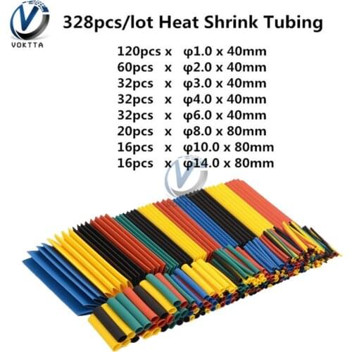 328Pcs Polyolefin Car Electrical Cable Tube kits Heat Shrink Tubing Sleeve Wrap Wire Assorted 8 Sizes Mixed Color 2:1 Polyolefin