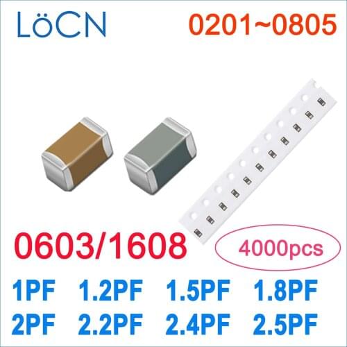 4000PCS 0603 1608 COG/NPO 1PF 1.2PF 1.5PF 1.8PF 2PF 2.2PF 2.4PF 2.5PF RoHS 50V 0.25% 0.5% Capacitor High Quality