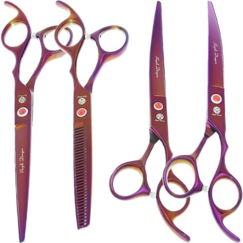 7.0" Purple Dragon Pets Grooming Scissors Set JP440C Straight Curved Shears Cat Dogs Cutting Thinning Tesoura for Groomer B0020B