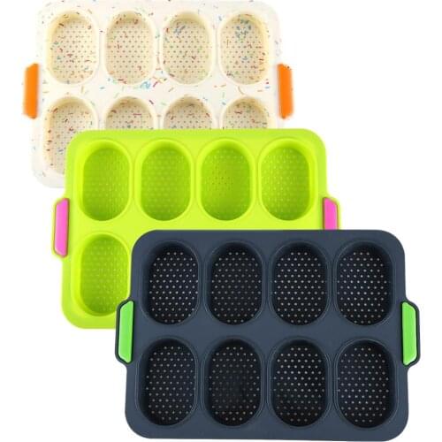 8 Grids Non-stick DIY Good Flexibility French Heat Resistant Hamburger Easy Release Baking Bread Mold Silicone Home Practical