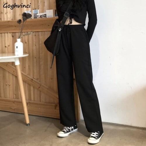 Casual Pants Women Drawstring Solid Simple Breathable Streetwear Trendy Loose Leisure High Waist Cool Bottoms Cozy Cotton Womens