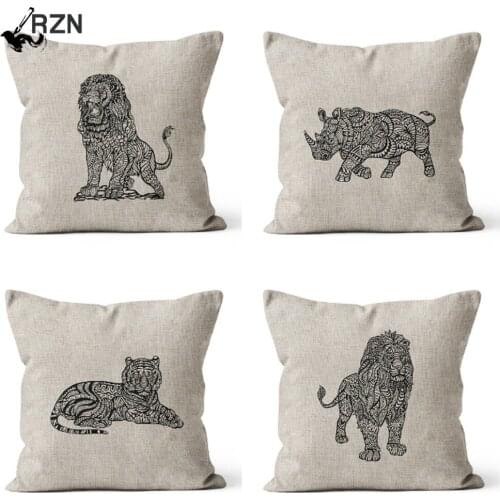 Animal Lion Tiger Print Pillow Cover Decorative Cushion Cover Cotton Linen Throw Pillowcase Home Decor for Sofa Bed 45X45CM
