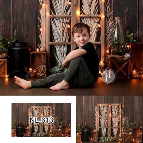 Wooden Door Photography Backdrop Plant Flower Light Decor Newborn Baby Shower Child Portrait Birthday Photo Studio Background